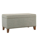 Benzara Fabric Upholstered Storage Bench with Wooden Tapered Legs, Blue and Brown