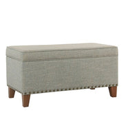 Benzara Fabric Upholstered Storage Bench with Wooden Tapered Legs, Blue and Brown
