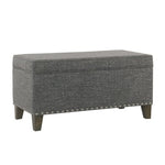 Benzara Fabric Upholstered Storage Bench with Wooden Tapered Legs, Gray and Brown