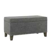 Benzara Fabric Upholstered Storage Bench with Wooden Tapered Legs, Gray and Brown