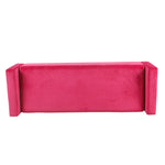 Benzara Velvet Upholstered Wooden Bench with Tapered Legs and Track Armrest, Pink and Brown