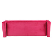 Benzara Velvet Upholstered Wooden Bench with Tapered Legs and Track Armrest, Pink and Brown