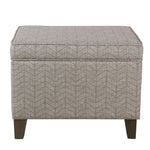 Benzara Chevron Pattern Fabric Upholstered Wooden Ottoman with Lift Top Storage, Gray and Brown