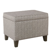 Benzara Chevron Pattern Fabric Upholstered Wooden Ottoman with Lift Top Storage, Gray and Brown