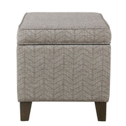 Benzara Chevron Pattern Fabric Upholstered Wooden Ottoman with Lift Top Storage, Gray and Brown