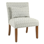 Benzara Fabric Upholstered Wooden Accent Chair with Printed Medallion Pattern, Brown and Gray