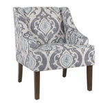 Benzara Fabric Upholstered Wooden Accent Chair with Swooping Armrests and Damask Pattern Design, Multicolor