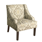 Benzara Fabric Upholstered Wooden Accent Chair with Damask Pattern Design, Multicolor
