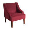 Benzara Fabric Upholstered Wooden Accent Chair with Swooping Armrests, Red and Brown