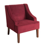 Benzara Fabric Upholstered Wooden Accent Chair with Swooping Armrests, Red and Brown