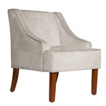 Benzara Velvet Fabric Upholstered Wooden Accent Chair with Swooping Armrests, Gray and Brown