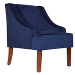 Benzara Velvet Fabric Upholstered Wooden Accent Chair with Swooping Armrests, Blue and Brown