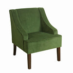 Benzara Fabric Upholstered Wooden Accent Chair with Swooping Armrests, Green and Brown