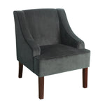 Benzara Fabric Upholstered Wooden Accent Chair with Swooping Armrests, Gray and Brown