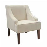 Benzara Fabric Upholstered Wooden Accent Chair with Swooped Armrests, Cream and Brown