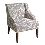 Benzara Fabric Upholstered Wooden Accent Chair with Swooping Arms, Gray and Brown