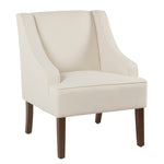 Benzara Fabric Upholstered Wooden Accent Chair with Swooping Armrests, Cream and Brown