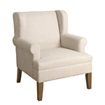 Benzara Fabric Upholstered Wooden Accent Chair with Wing-Back, Cream and Brown