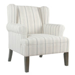 Benzara Stripped Pattern Fabric Upholstered Wooden Accent Chair with Wing Back, Multicolor