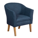Benzara Fabric Upholstered Wooden Accent Chair with Curved Back, Blue and Brown