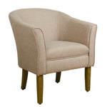 Benzara Fabric Upholstered Wooden Accent Chair with Barrel Style Back, Cream and Brown