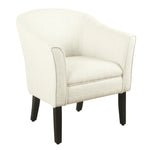 Benzara Fabric Upholstered Wooden Accent Chair with Barrel Style Back, White and Black