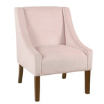 Benzara Fabric Upholstered Swooped Accent Chair with Wooden Legs, Pink and Brown