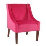 Benzara Fabric Upholstered Swooped Accent Chair with Wooden Legs, Dark Pink and Brown