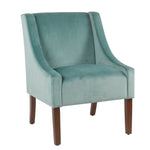 Benzara Fabric Upholstered Swooped Accent Chair with Wooden Legs, Blue and Brown