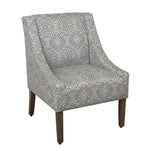 Benzara Geometric Pattern Fabric Upholstered Wooden Accent Chair with Swooping Armrests, Gray and Brown