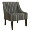 Benzara Fabric Upholstered Wooden Accent Chair with Stripe Pattern and Swooping Armrests, Black and White