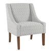 Benzara Fabric Upholstered Wooden Accent Chair with Swooping Arms and Geometric Pattern, Gray and Brown