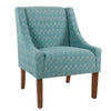 Benzara Geometric Pattern Fabric Upholstered Wooden Accent Chair with Swooping Arms, Blue and Brown