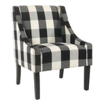 Benzara Fabric Upholstered Wooden Accent Chair with Buffalo Plaid Pattern, Black and White