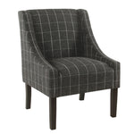 Benzara Fabric Upholstered Wooden Accent Chair with Windowpane Pattern, Black