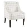 Benzara Fabric Upholstered Wooden Accent Chair with Windowpane Pattern, Black and White