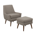 Benzara Fabric Upholstered Wooden Accent Chair and Ottoman with Tapered Legs, Pack of Two, Gray and Brown