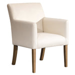 Benzara Leather Upholstered Wooden Dining Side Arm Chair, Cream and Brown