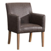 Benzara Leather Upholstered Wooden Dining Side Arm Chair, Brown