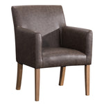 Benzara Leather Upholstered Wooden Dining Side Arm Chair, Brown