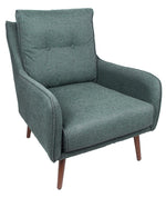 Benzara Button Tufted Fabric Upholstered Wooden Accent Chair with Sleek Armrests, Blue and Brown