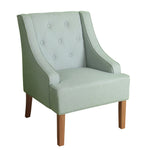 Benzara Fabric Upholstered Wooden Accent Chair with Button Tufting, Light Green and Brown