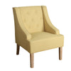 Benzara Fabric Upholstered Wooden Accent Chair with Button Tufting, Yellow and Brown