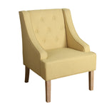 Benzara Fabric Upholstered Wooden Accent Chair with Button Tufting, Yellow and Brown