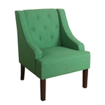 Benzara Fabric Upholstered Wooden Accent Chair with Button Tufting, Green and Brown