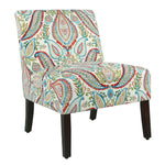 Benzara Fabric Upholstered Wooden Armless Accent Chair with Bold Paisley Pattern, Multicolor