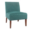 Benzara Fabric Upholstered Wooden Armless Accent Chair, Blue and Brown