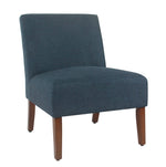 Benzara Fabric Upholstered Wooden Armless Accent Chair, Blue and Brown