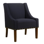 Benzara Fabric Upholstered Accent Chair with Swooping Arms and Nail Head Trim, Blue and Brown