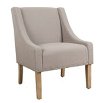 Benzara Fabric Upholstered Accent Chair with Swooping Arms and Nail Head Trim, Tan and Brown